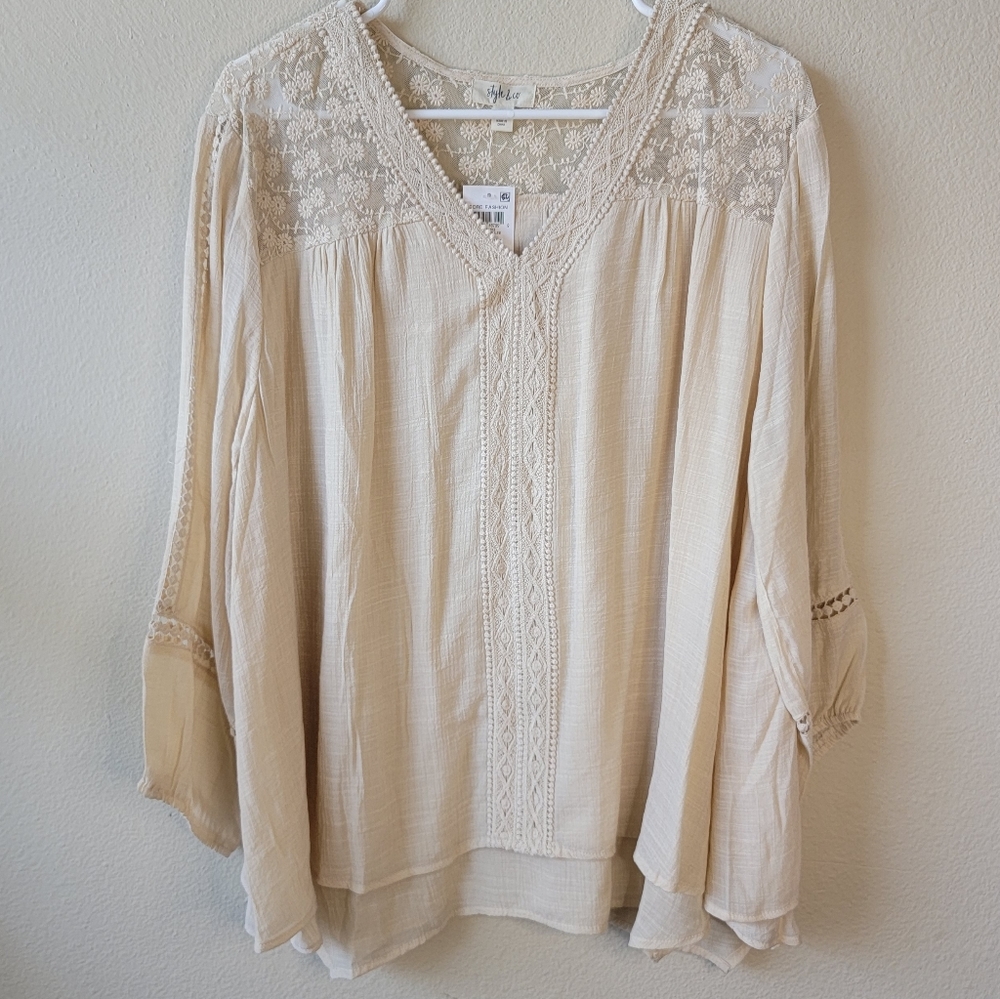 Style & Co. Creme Lace Long Sleeve Shirt